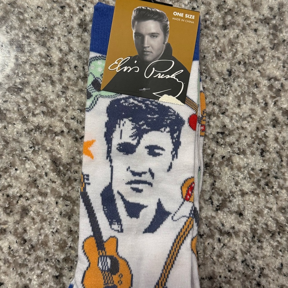 Elvis Presley Graphic Socks - Blue and White